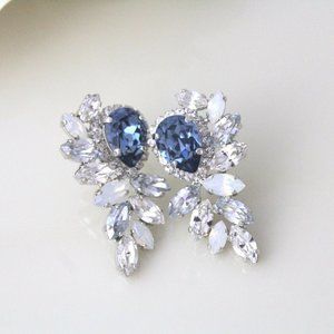 Teardrop Wedding earrings Blue crystal earrings Wedding jewelry Bridesmaid
